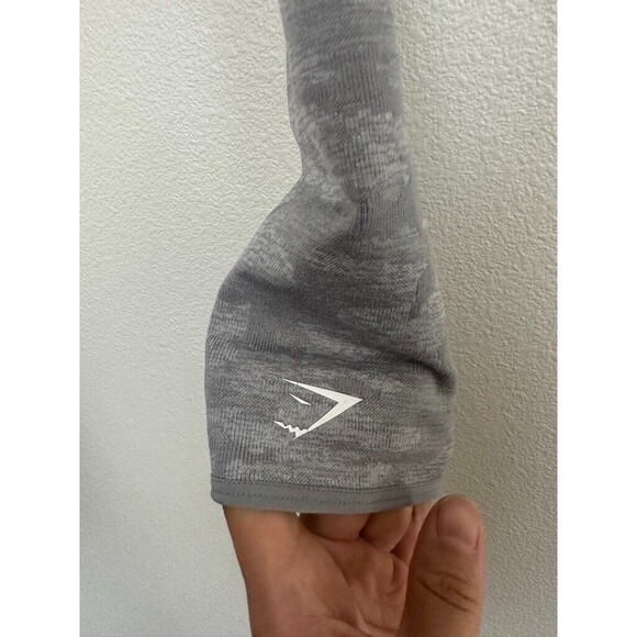 Gymshark Cropped Camo Seamless Long Sleeve Crop Top Gray Cutout Keyhole Medium - Picture 9 of 9